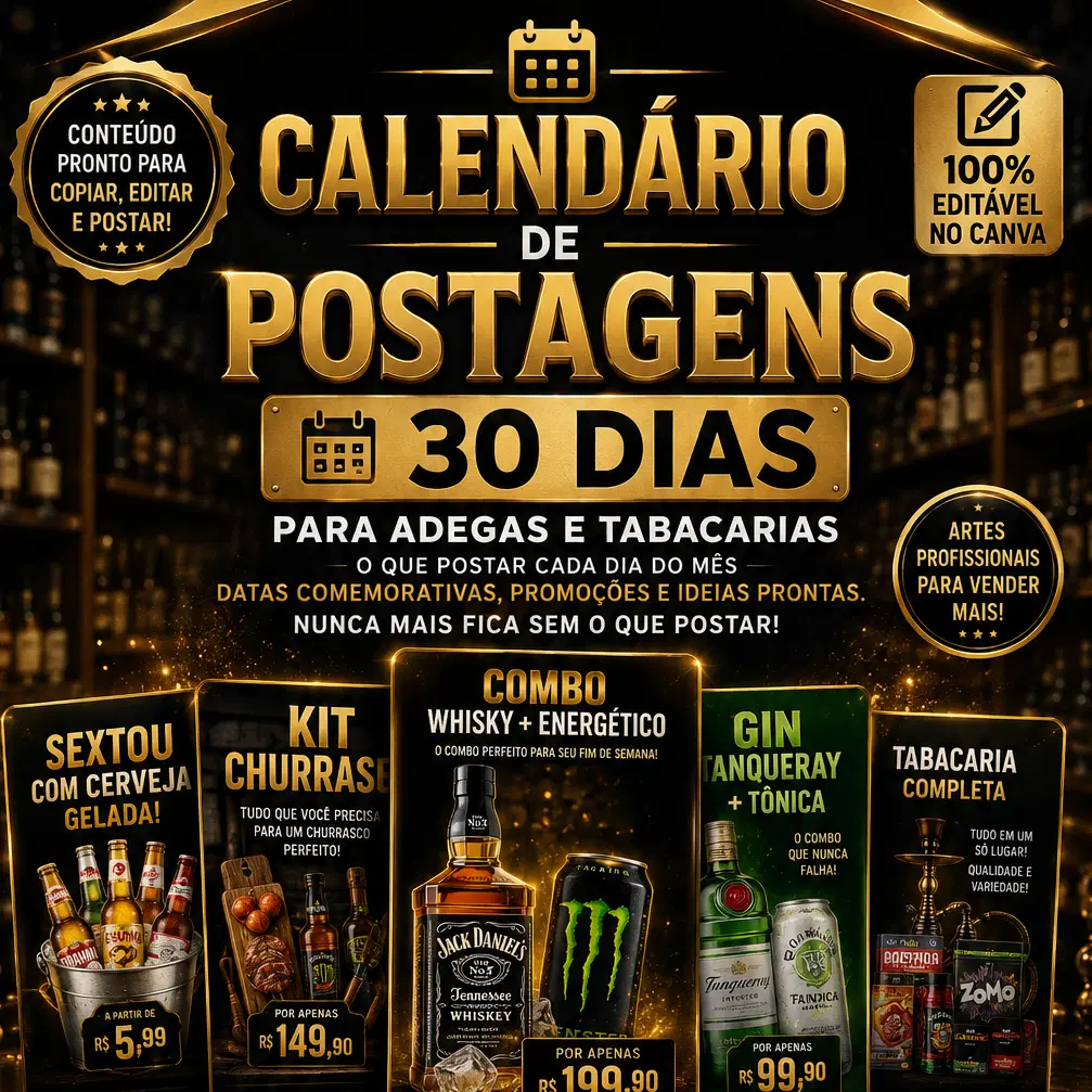 CALENDÁRIO DE POSTAGENS – 30 DIAS PARA ADEGAS