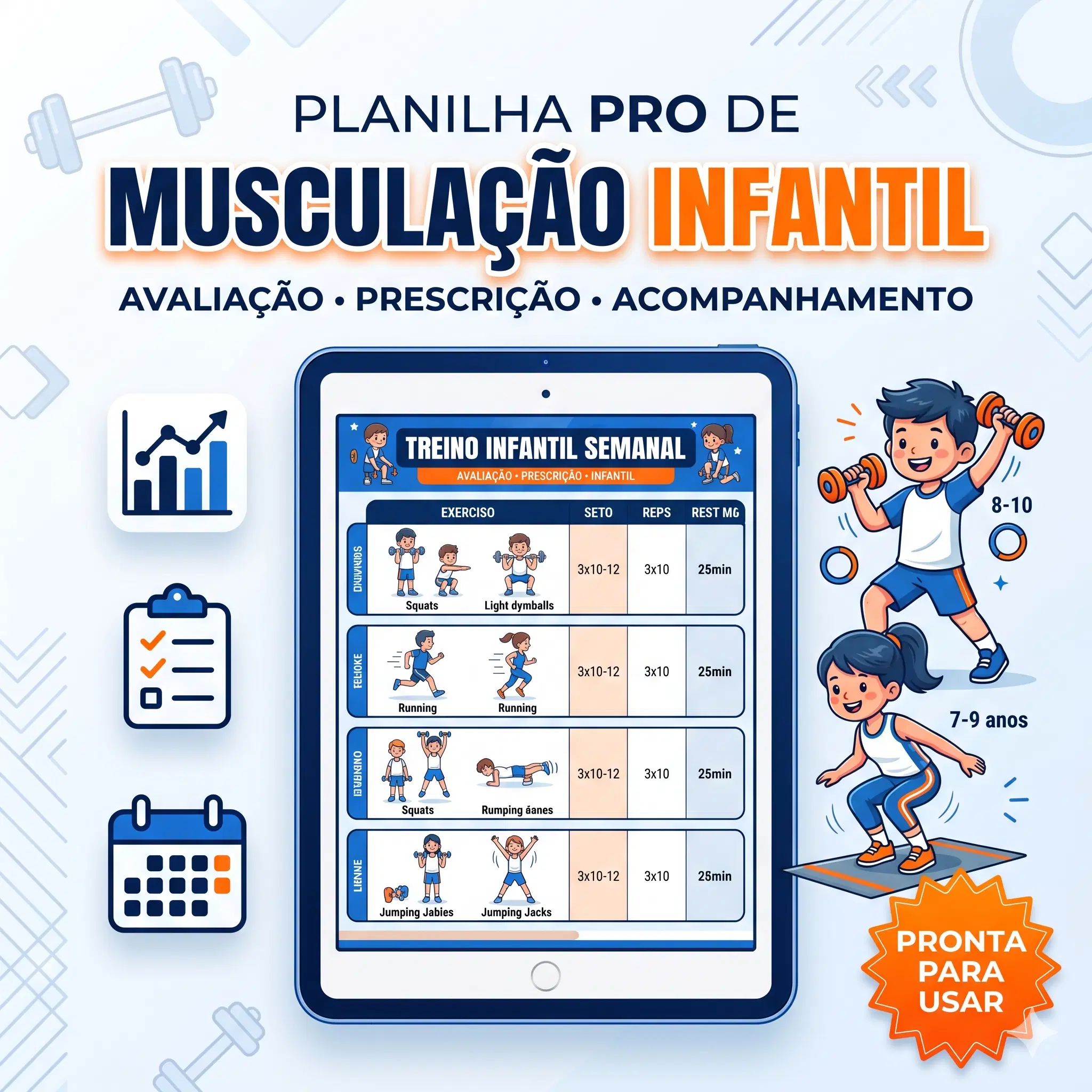 Planilha Ilustrada de Musculação Infantil