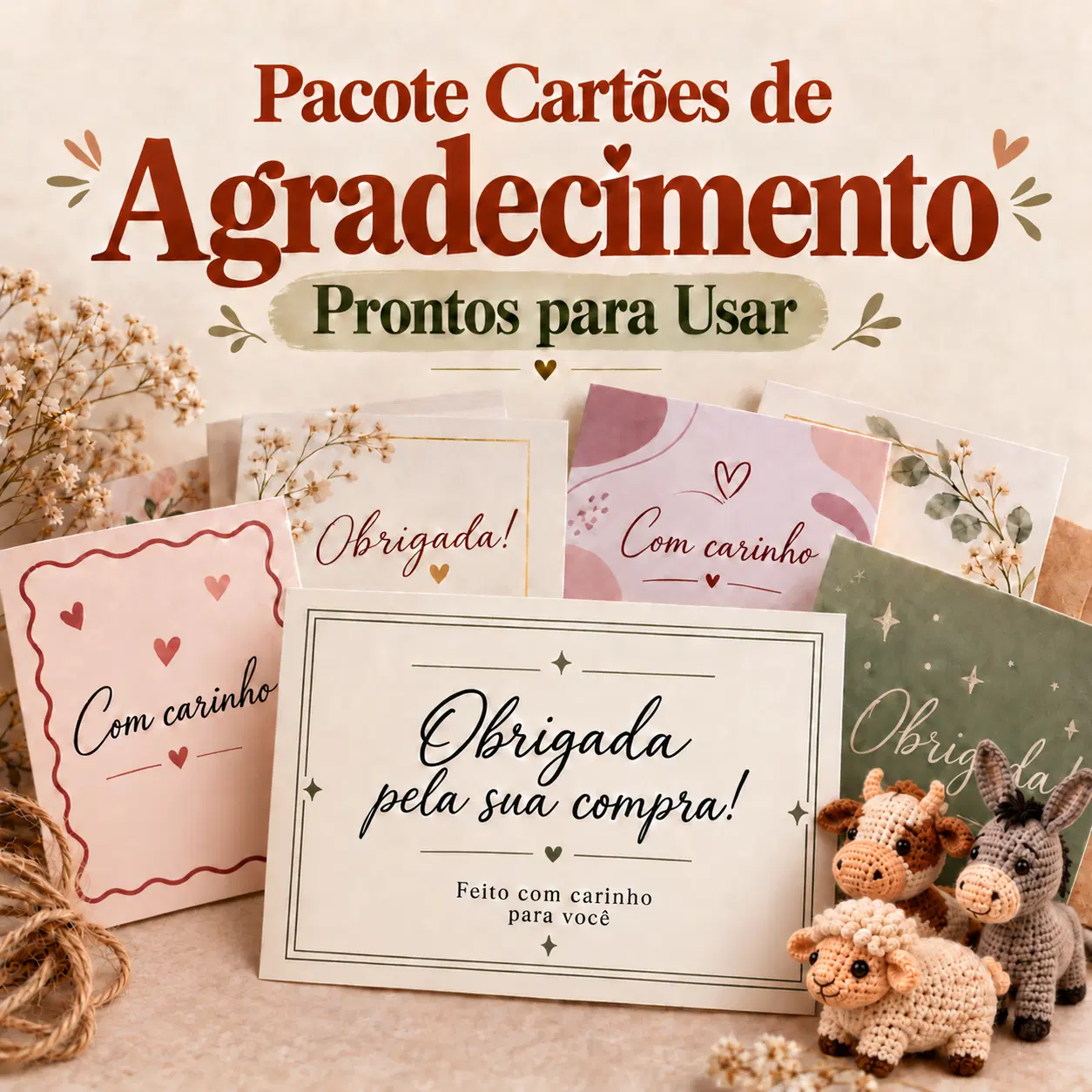Pacote Cartões de Agradecimento Prontos para Usar