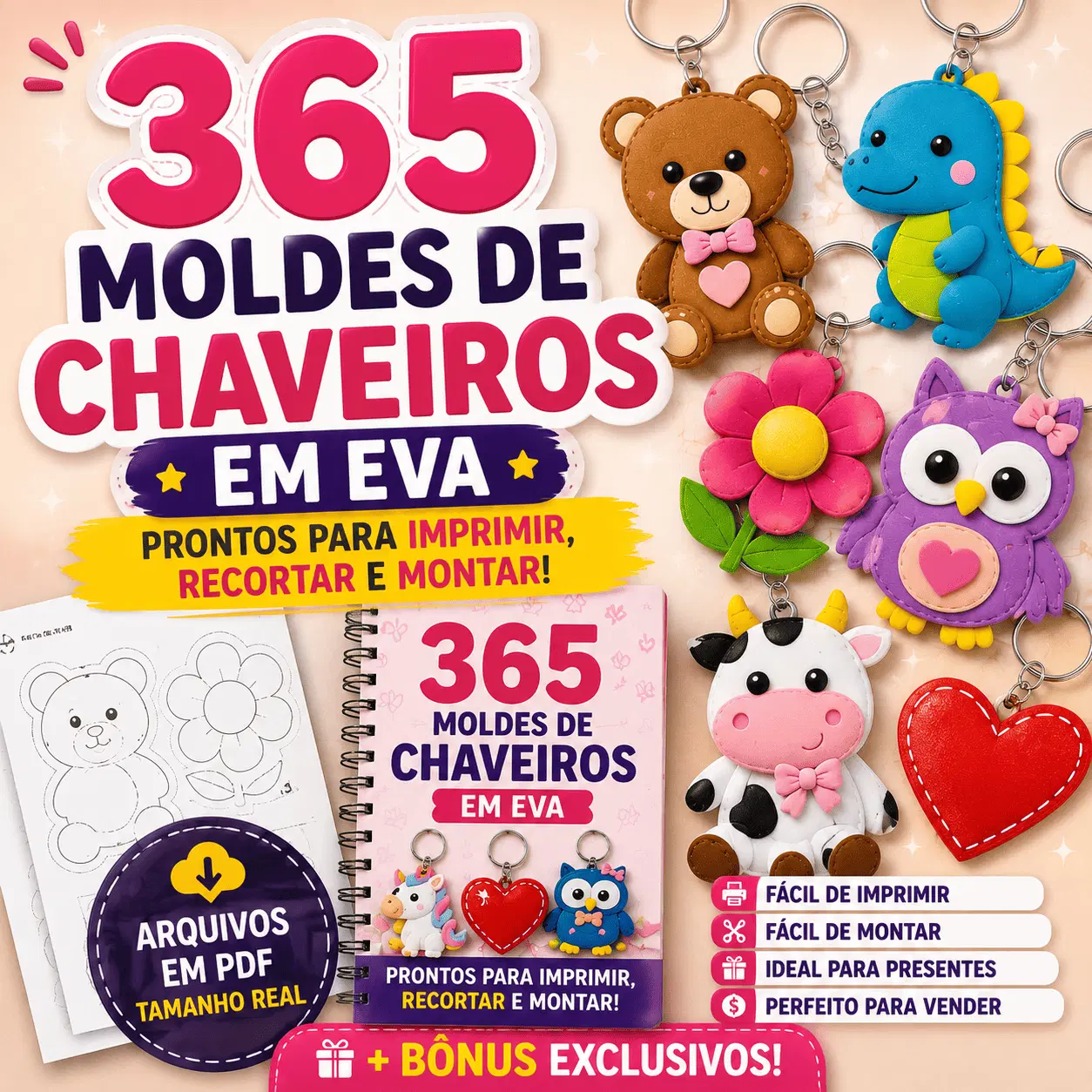 365 Moldes de Chaveiros em EVA