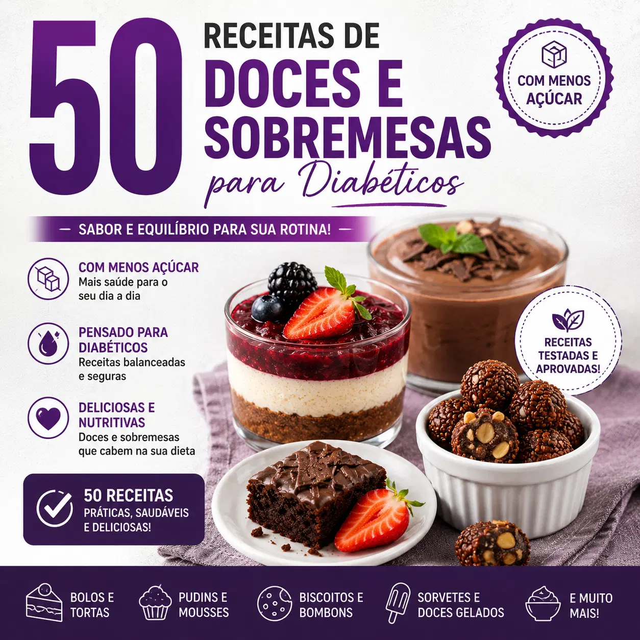 50 Doces e Sobremesas para Diabéticos