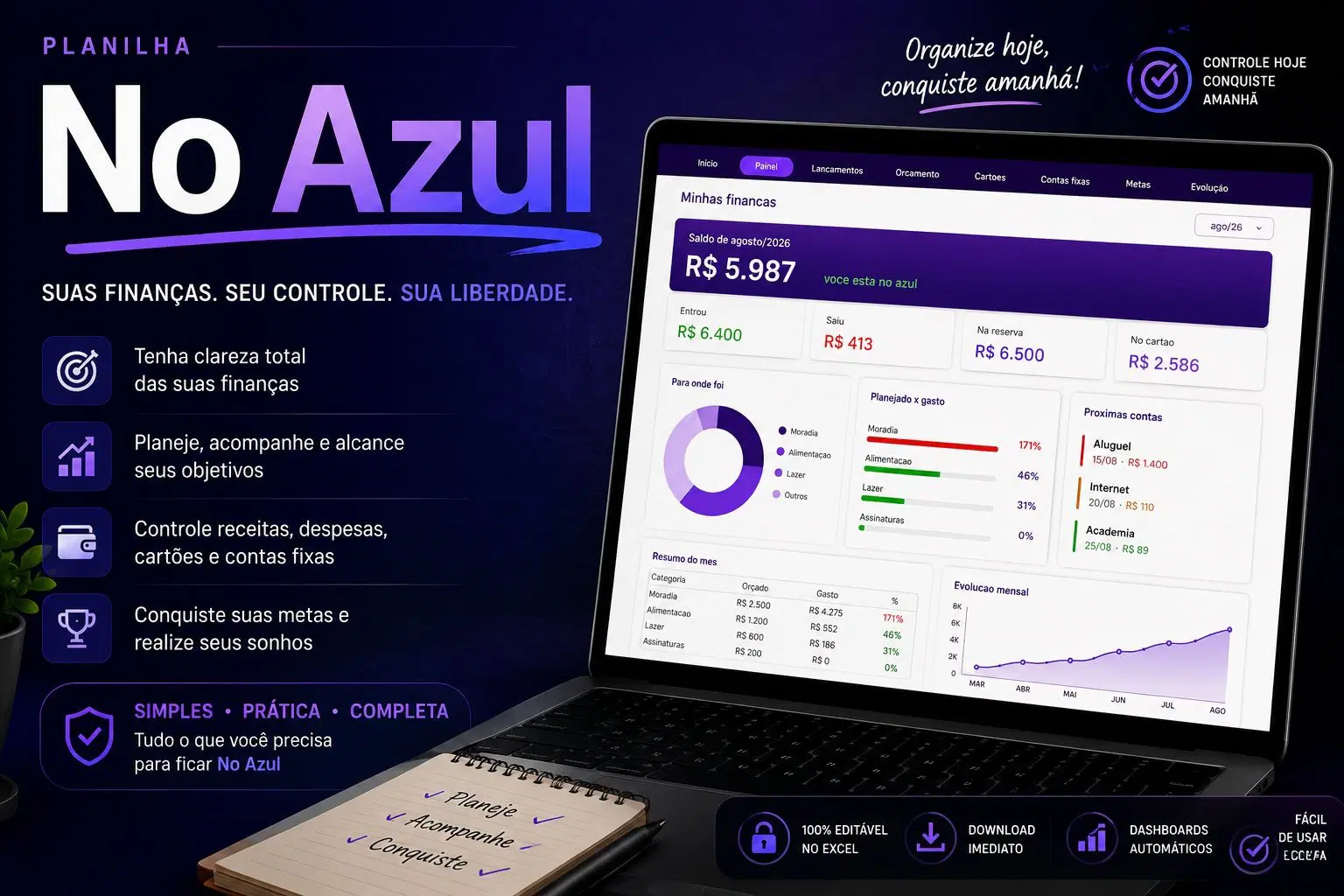 NO AZUL Planilha - Finanças Pessoais