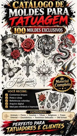 Mega Kit 100 Moldes para Tatuagem