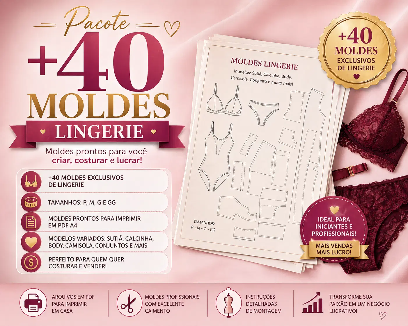Pacote +40 Moldes de Lingerie Profissional