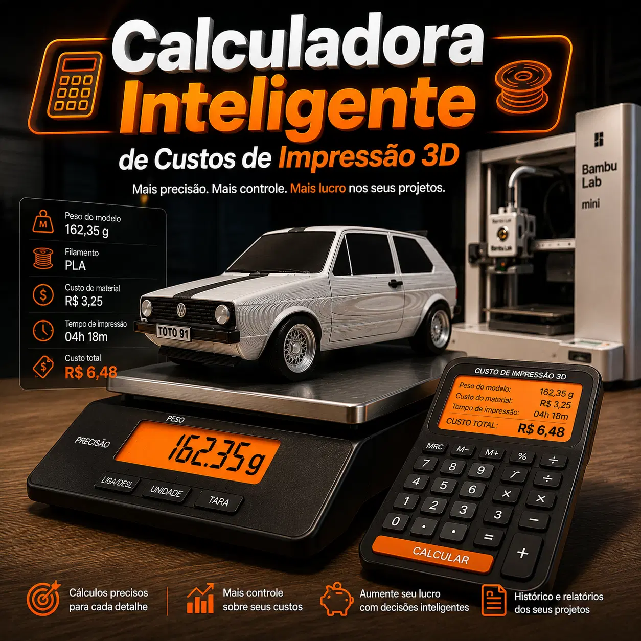 Calculadora Inteligente de Custos de Impressão 3D