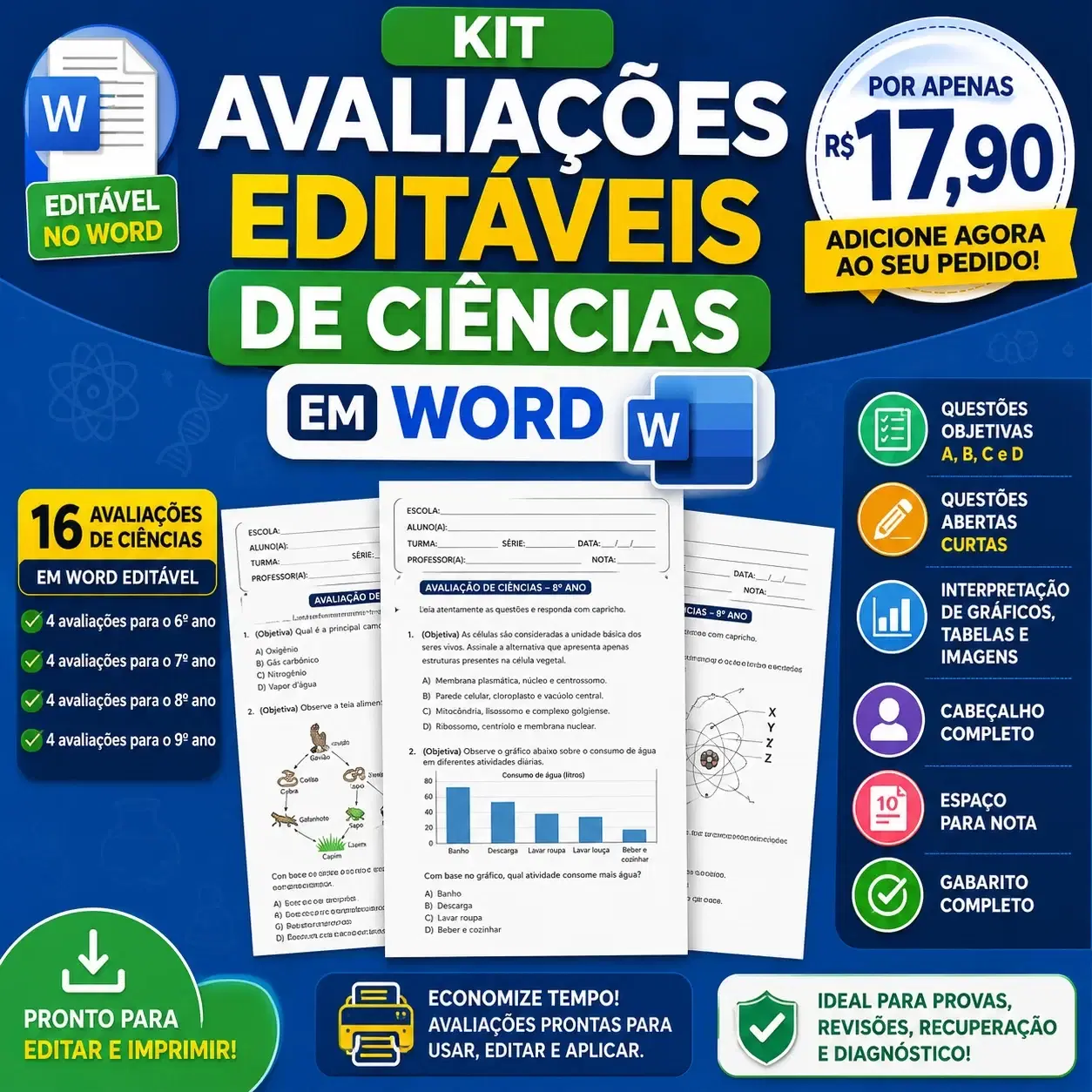 20 Avaliações de Ciências Editáveis em Word Alinhadas à BNCC