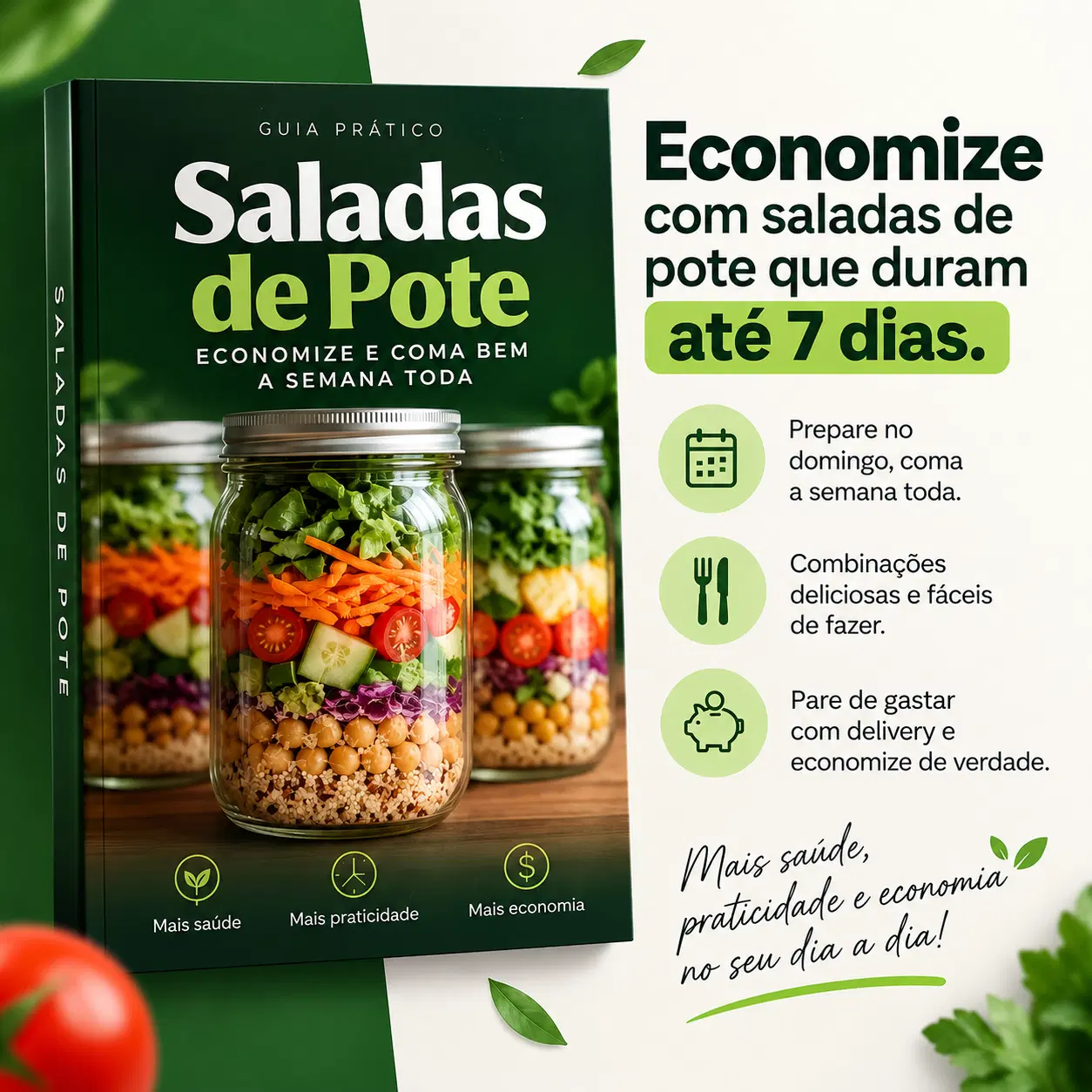 Economize com saladas de pote que duram até 7 dias.