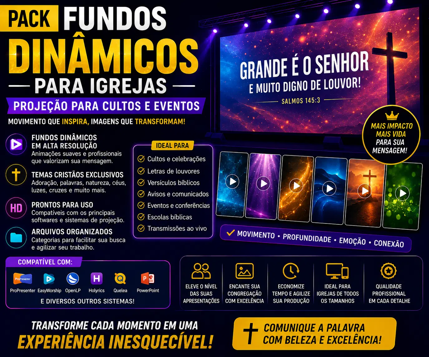 # PACK FUNDOS DINÂMICOS PARA IGREJAS - PROJEÇÃO PARA CULTOS E EVENTOS