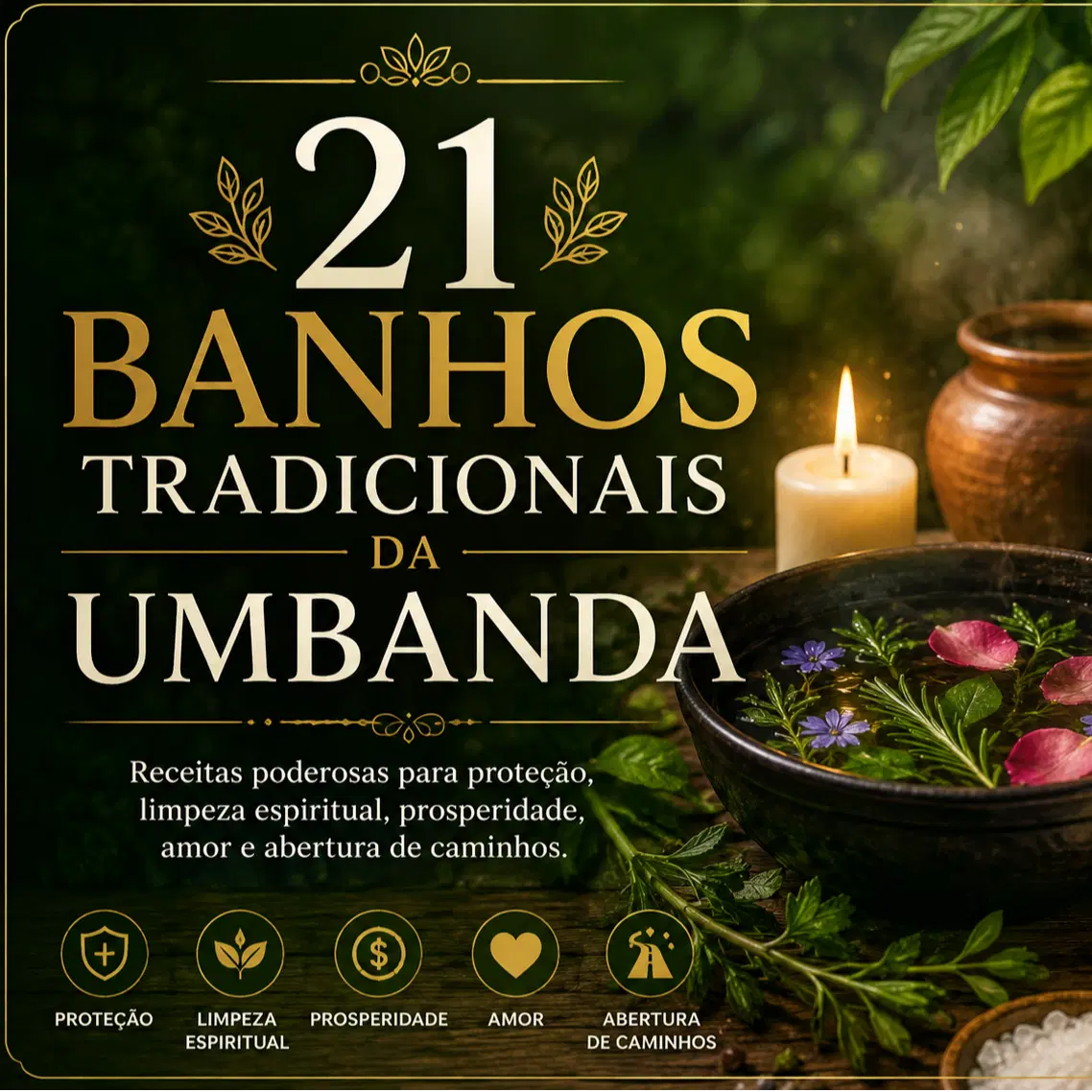 🔥 Complete seus estudos com 21 Banhos Tradicionais da Umbanda
