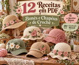 Kit 12 Receitas de Bonés e Chapéus em Crochê