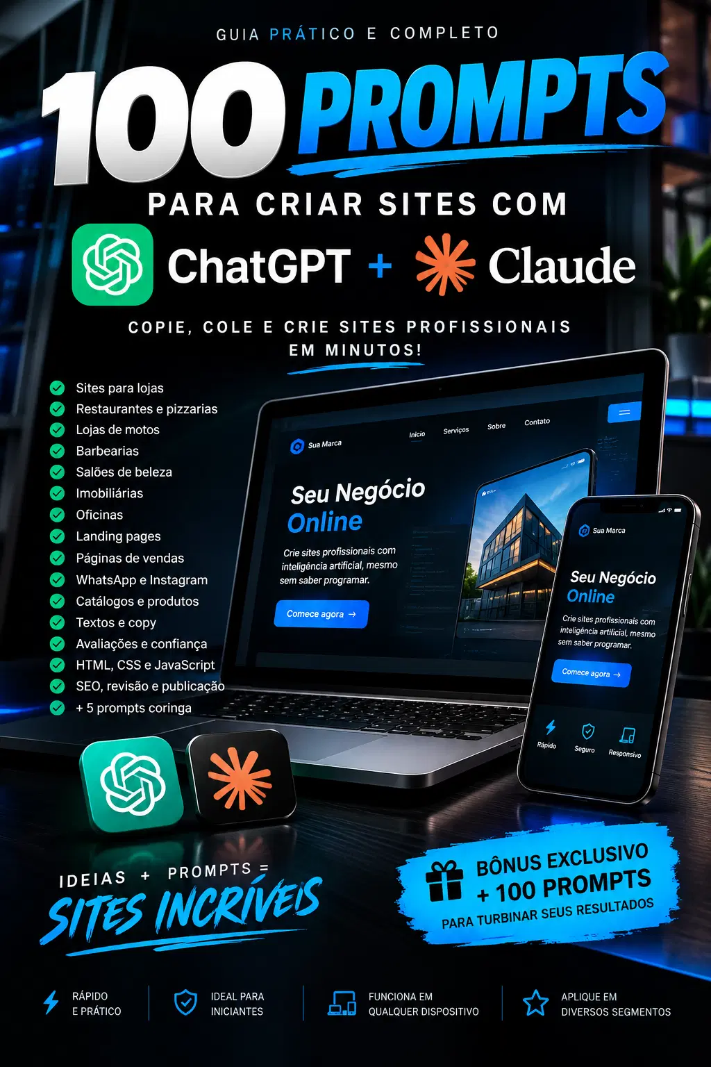 🔥 100 Prompts para Criar Sites com ChatGPT e Claude