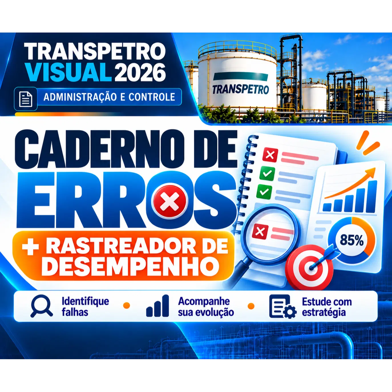 Registre as questões que você errou, classifique por assunto, descubra seus pontos fracos e acompanhe sua evolução até a prova. s