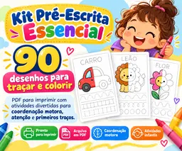 Kit Pré-Escrita Essencial | 90 Atividades para Traçar e Colorir