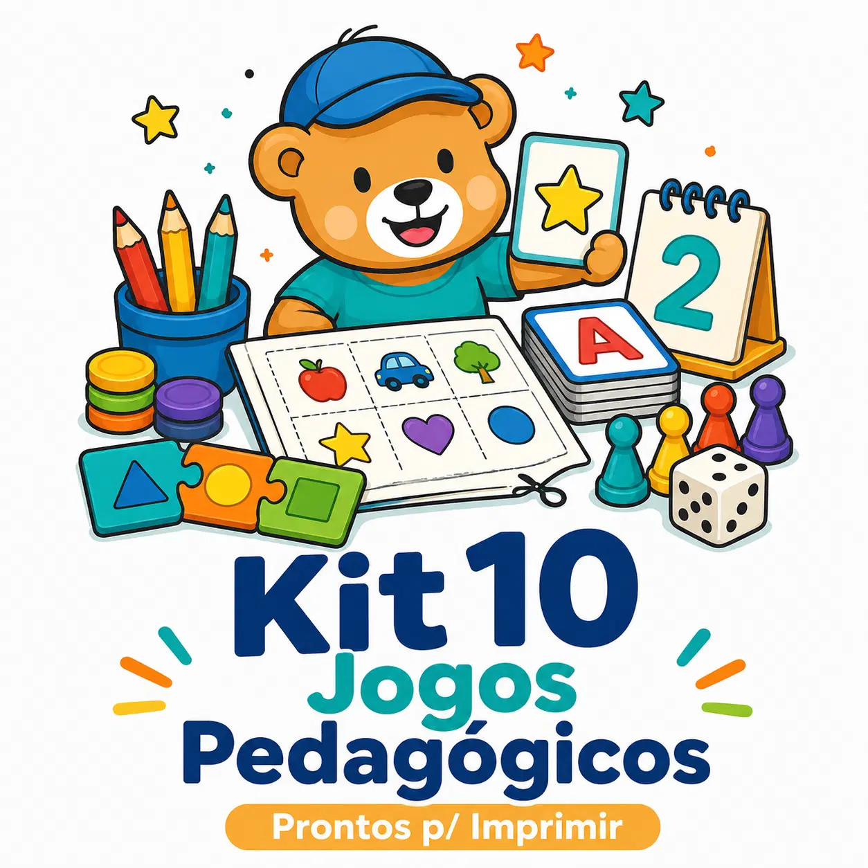 Kit 10 Jogos Pedagógicos Prontos p/ Imprimir