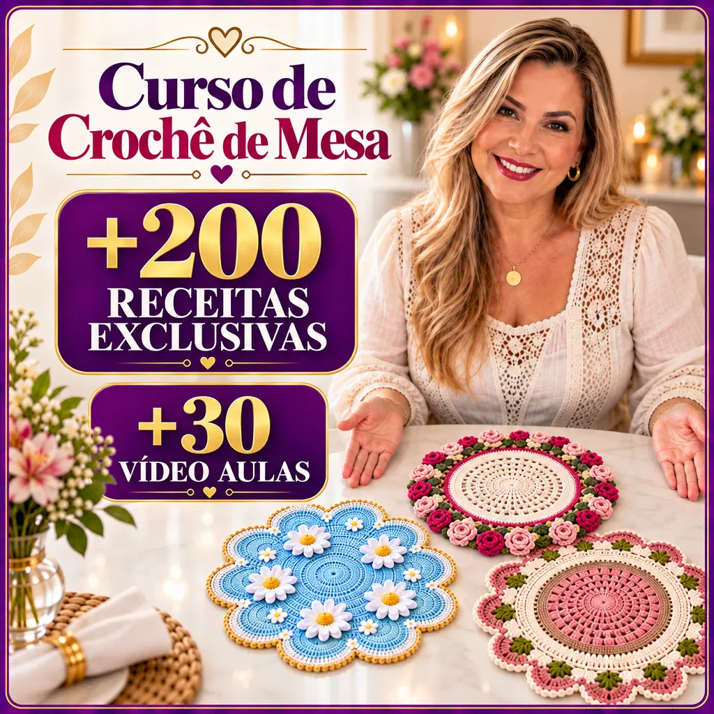 +200 Receitas Crochê de Mesa + vídeo Aula