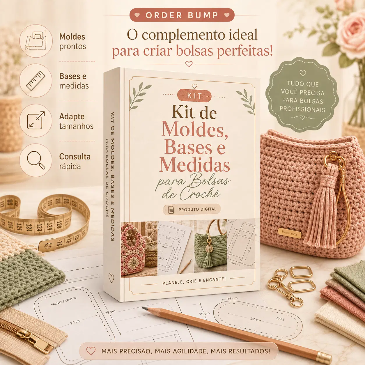 Kit de Moldes, Bases e Medidas para Bolsas de Crochê