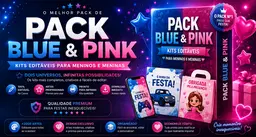 BLUE PINK - Os Melhores Kits Editáveis para Festas de Aniversário