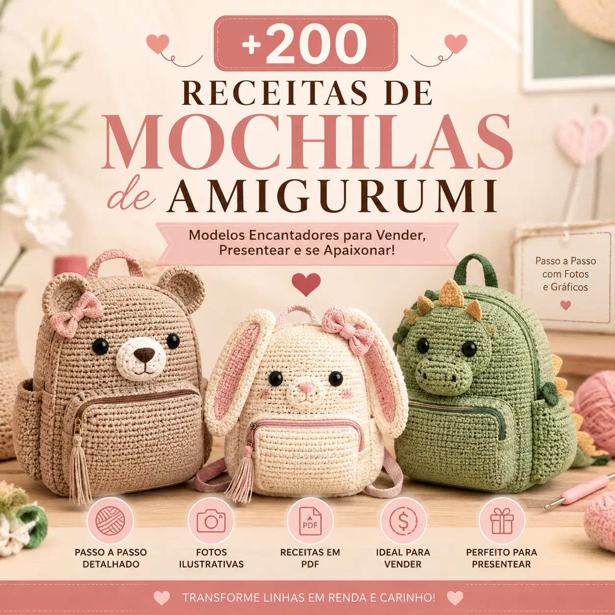 +200 Receitas de Mochilas de Amigurumi