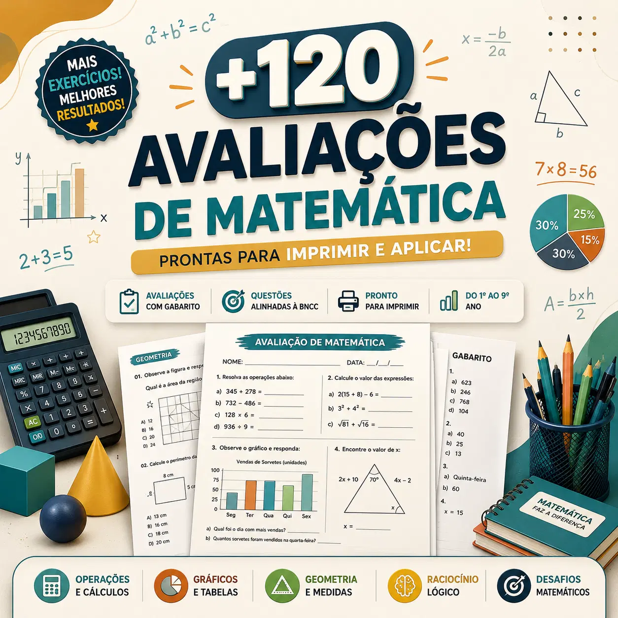 +120 Avaliações de Matemática