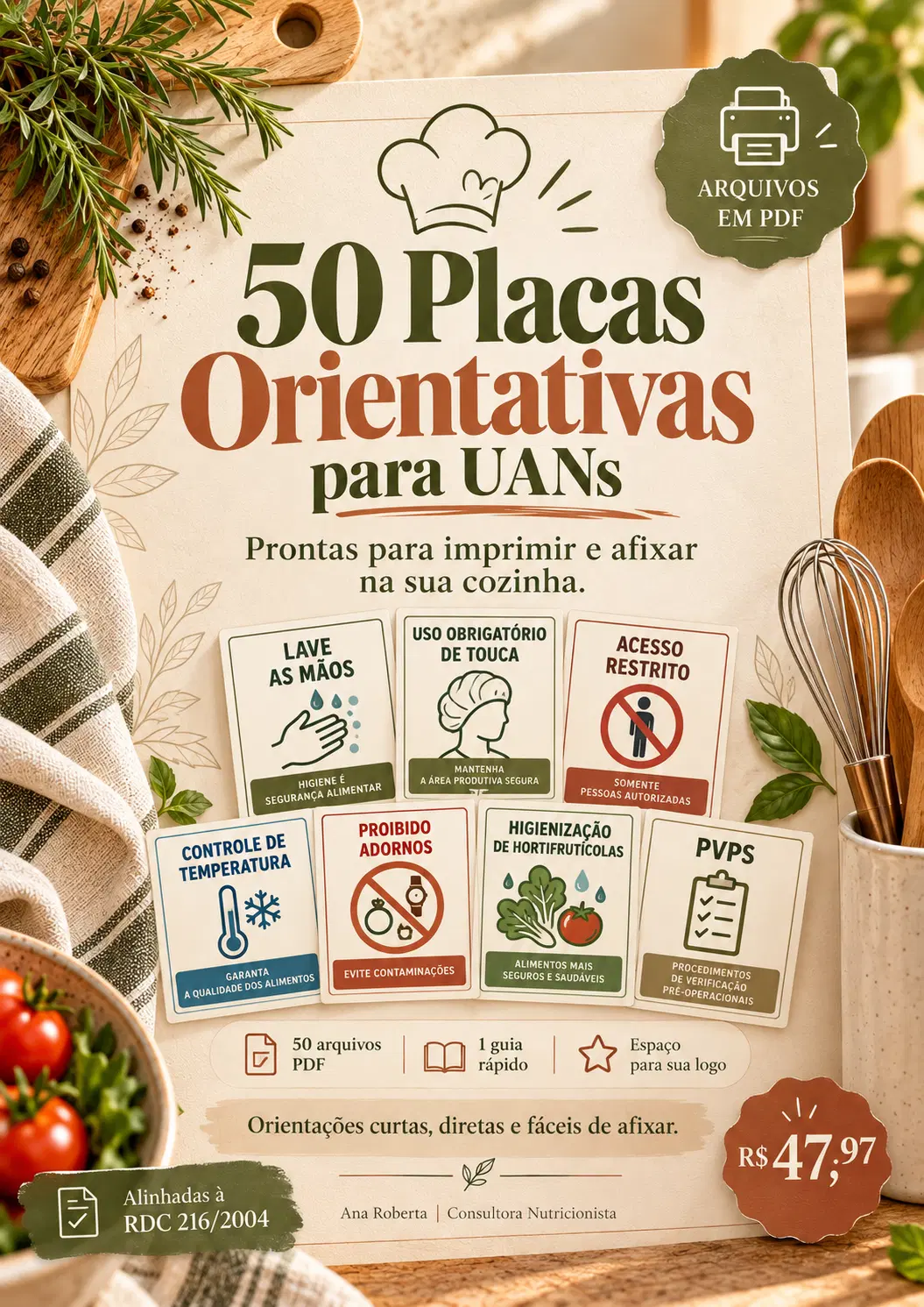 Sinalize sua cozinha: 50 Placas Orientativas com 50% off