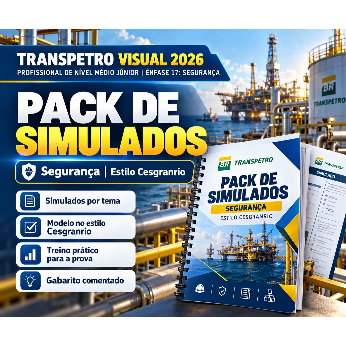 Teste sua preparação com simulados elaborados no estilo da Cesgranrio, cobrindo os principais assuntos da Ênfase 17 — Segurança.