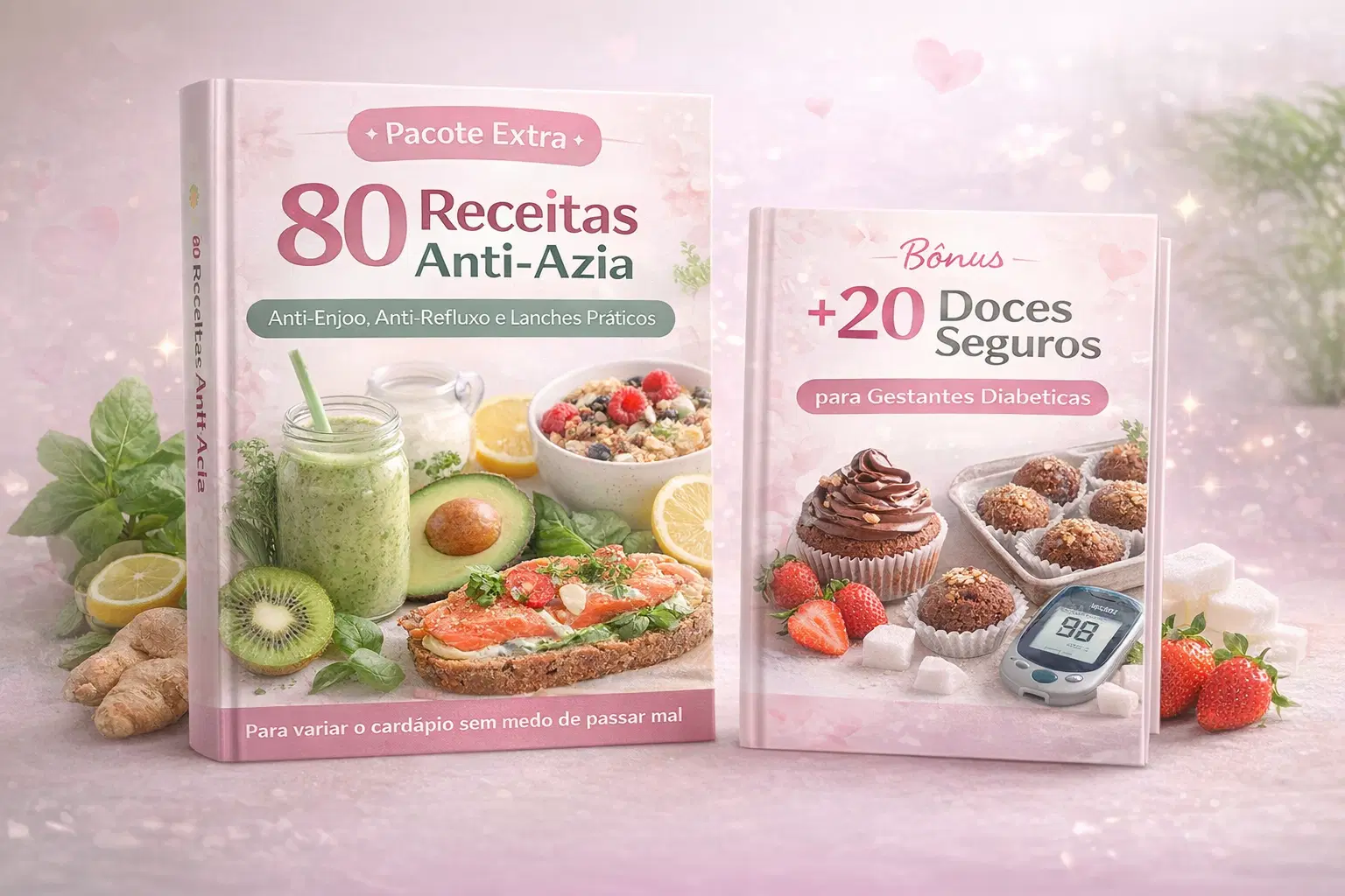 Pacote Extra: 80 Receitas Anti-Azia + 20 Doces para Gestantes Diabéticas