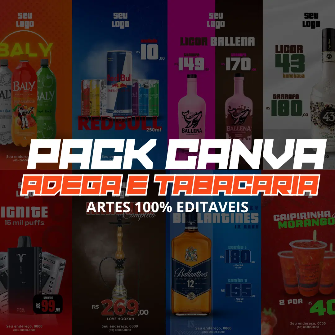 🔥 Pack Adega & Tabacaria 2.0 com 200+ artes prontas no Canva!