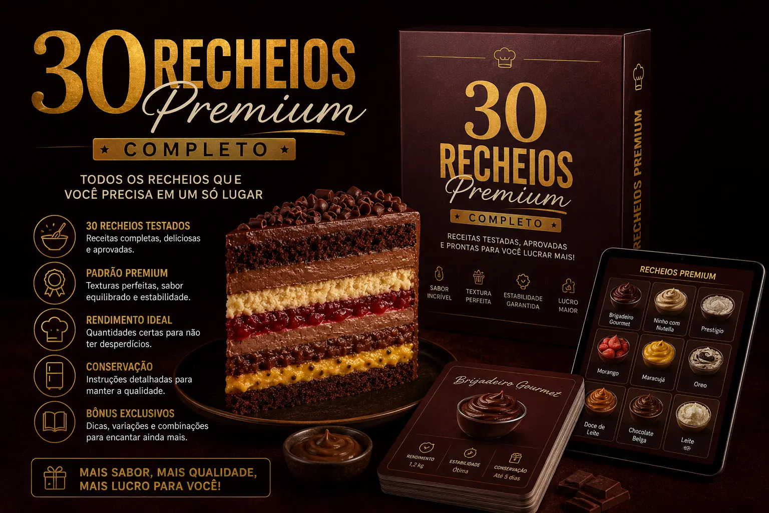 30 Recheios Premium para Cobrar Mais Caro no Mesmo Bolo (Ferrero, Pistache, Ninho...)