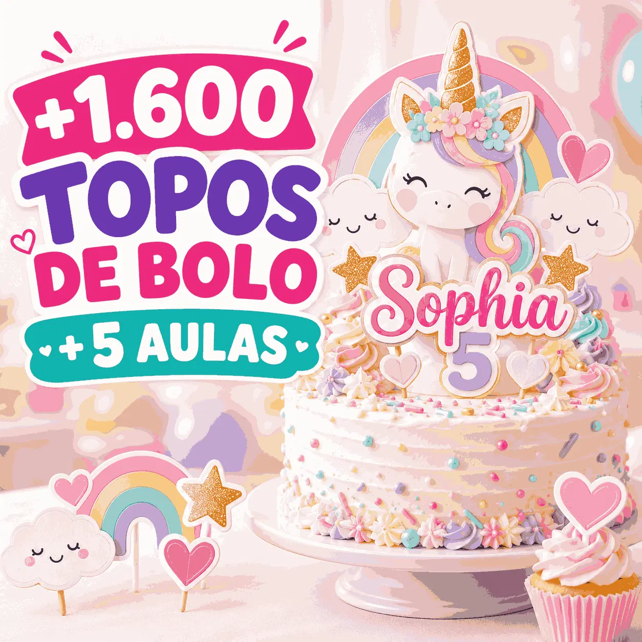+1.600 TOPOS DE BOLO EM PDF + 5 AULAS EXCLUSIVAS