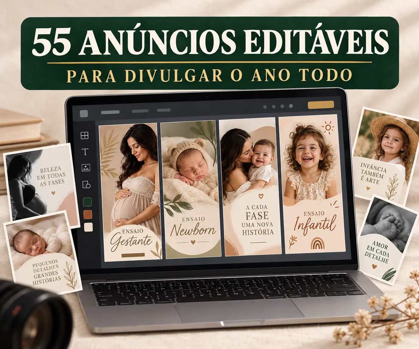 55 Anúncios Editáveis para Divulgar Seus Ensaios o Ano Todo