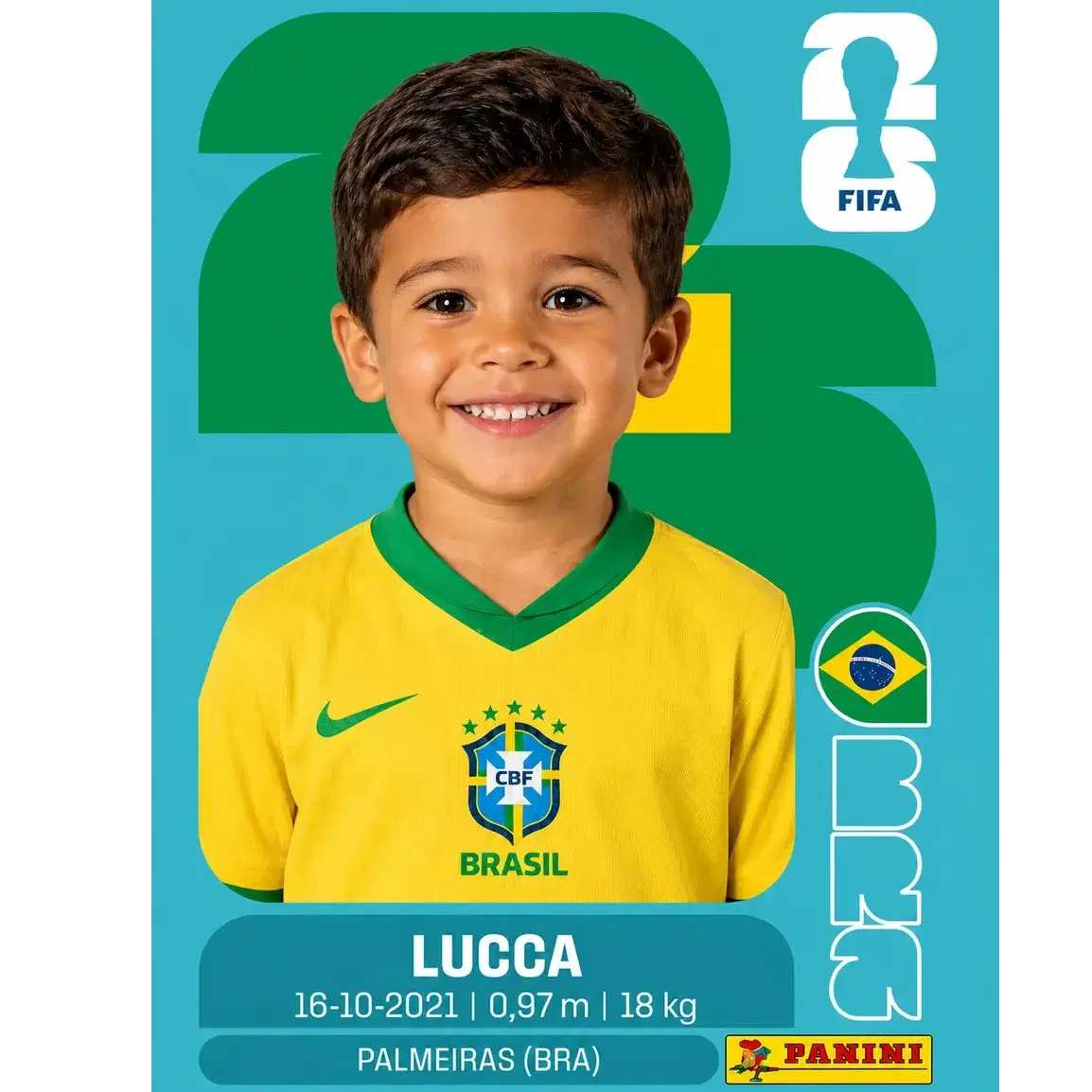 Transforme a foto do seu filho em uma figurinha personalizada da Copa 2026 e torne essa coleção ainda mais especial.