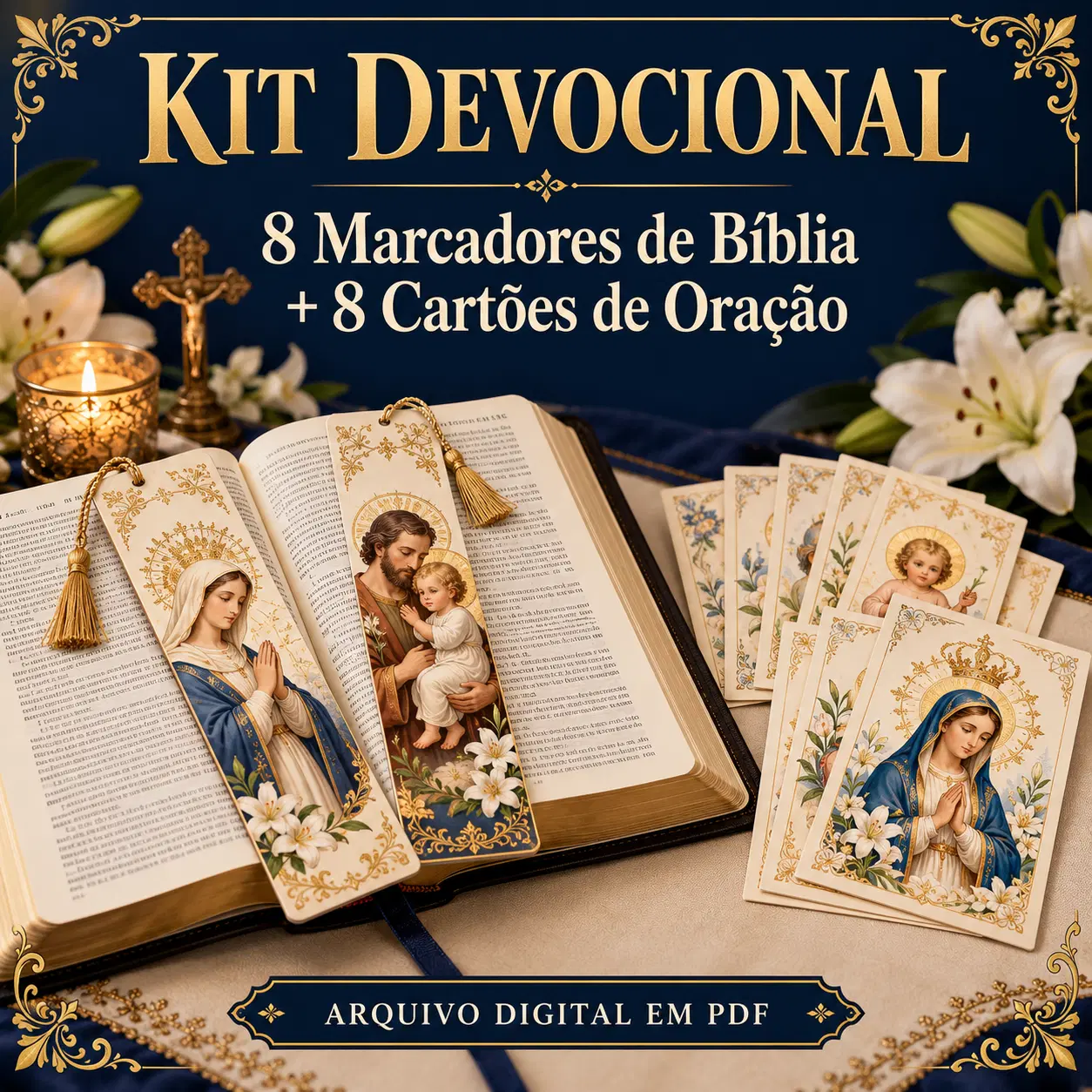 8 Marcadores de Bíblia + 8 Cartões de Oração