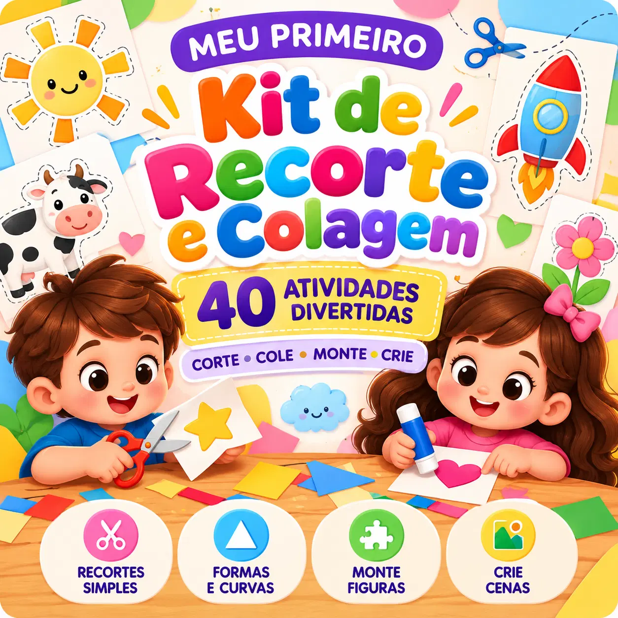 ✂️ Kit de Recorte e Colagem | +40 Atividades Extras