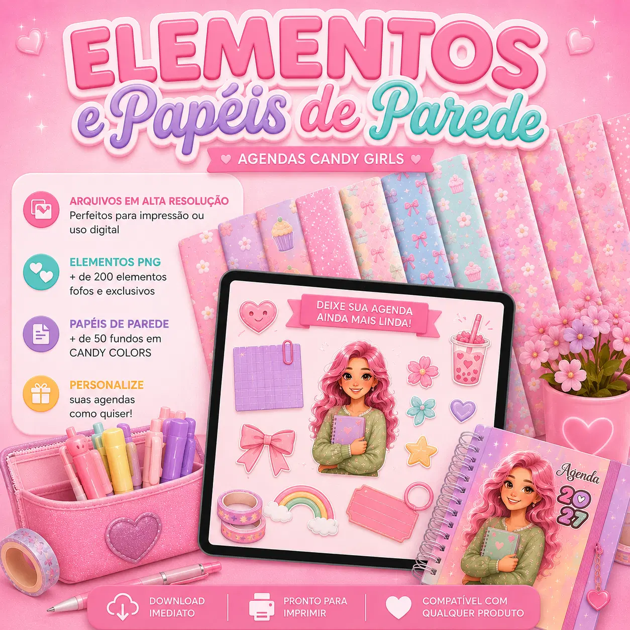 Elementos e Papéis de Parede - Agendas Candy Girls