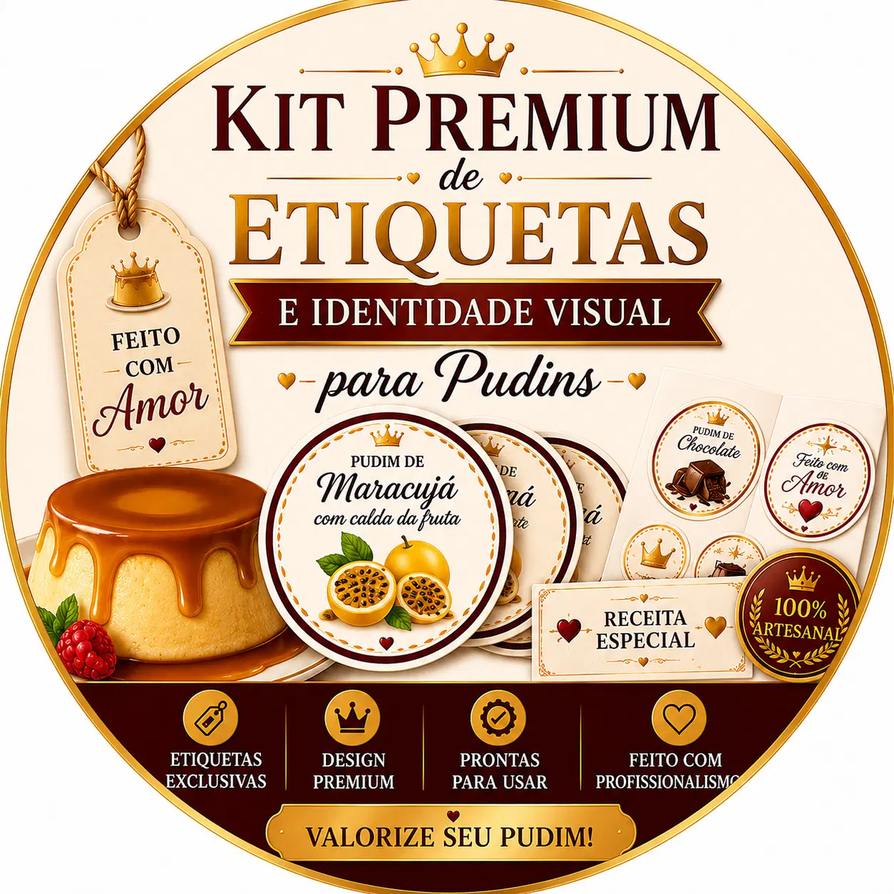 🍮 Kit Premium de Etiquetas para Profissionalizar seus Pudins!