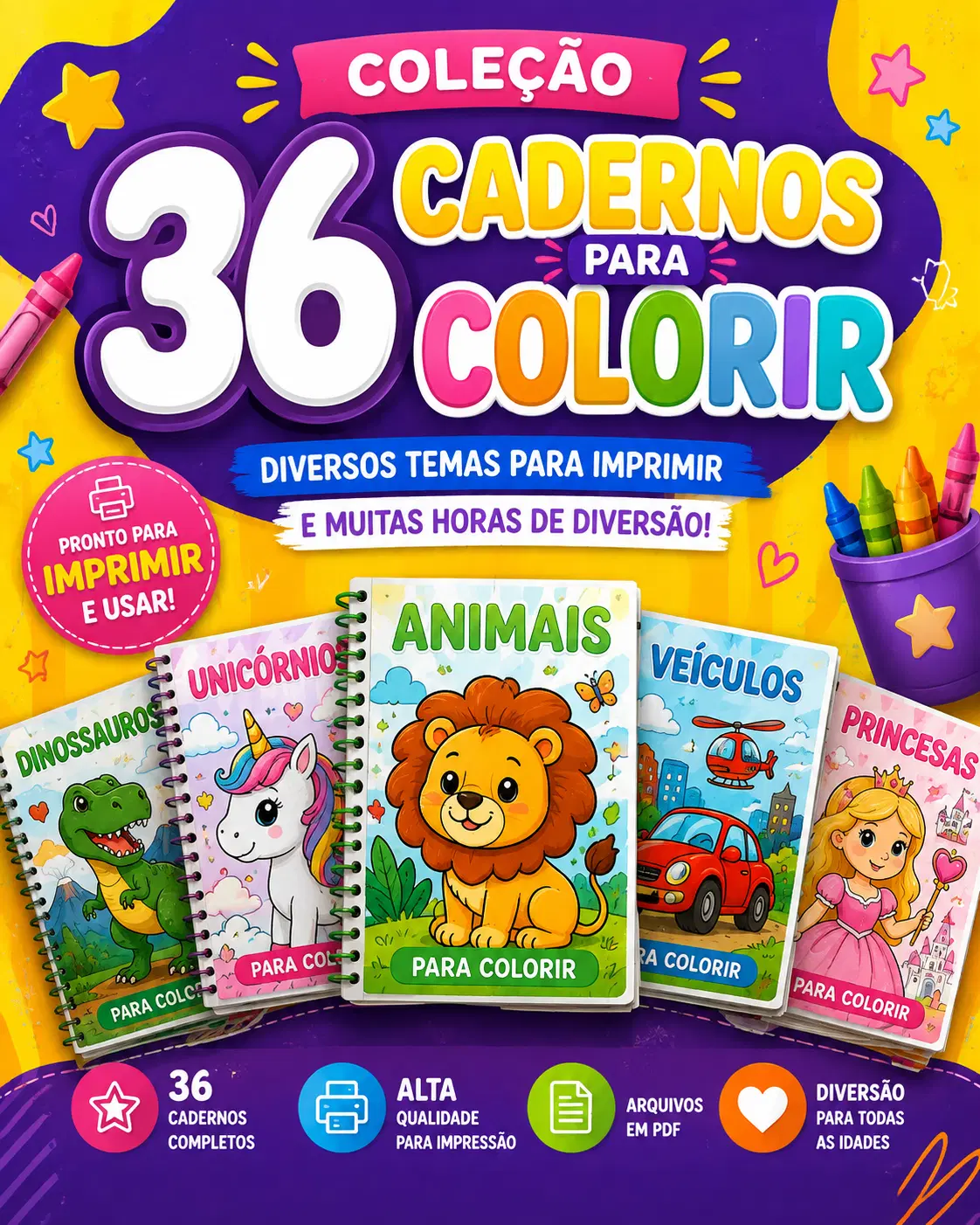 🎨 ADICIONE +36 CADERNOS PARA COLORIR