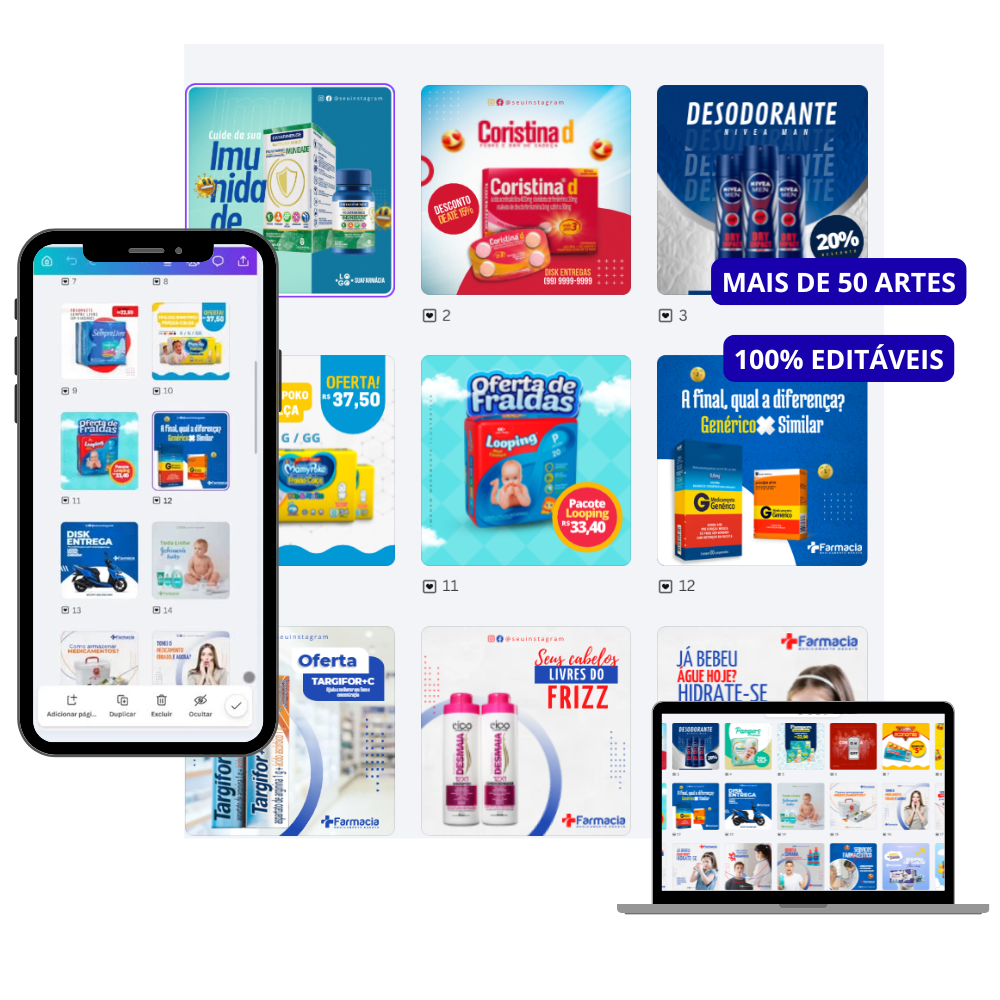 PACK DE ARTES EDITÁVEIS PARA FARMÁCIAS